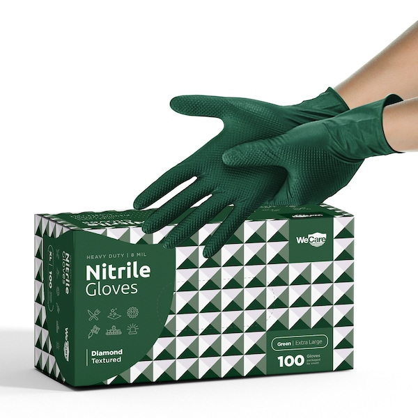 Wecare WMN1002, Disposable Gloves, 8 mil Palm, Nitrile, Powder-Free, XL, 100 PK, Green WMN100287 - main